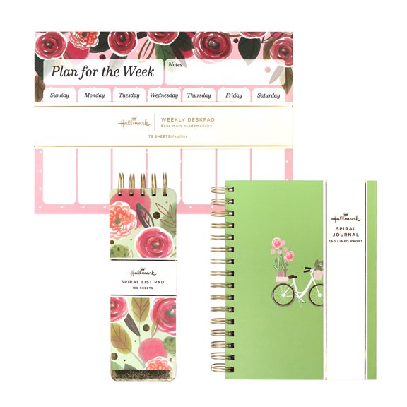 Hallmark Journal and Stationery Set (Journal, List Pad, Weekly Planner) Floral Collection