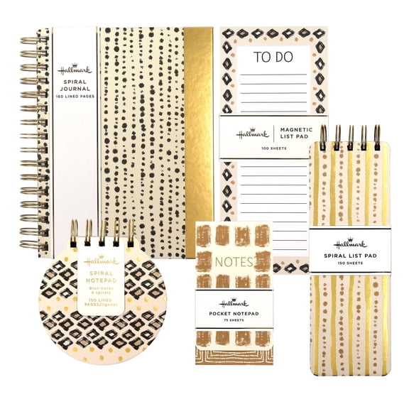 Hallmark Journal and Stationery Set (Journal, List Pads, Pocket Notepads) Black and Gold Neutral