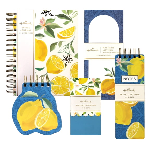 Hallmark Journal and Stationery Set (Journal, List Pads, Pocket Notepads) Lemon Collection
