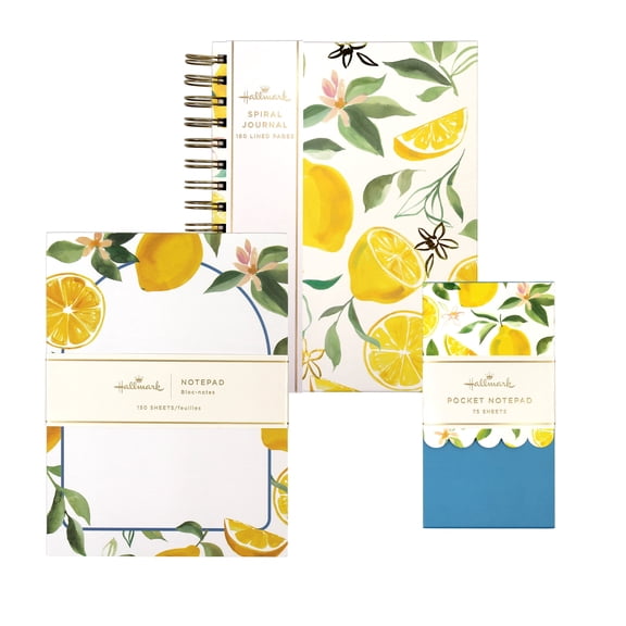 Hallmark Journal and Stationery Set (Journal, Notepad, Pocket Notepad) Lemon Collection