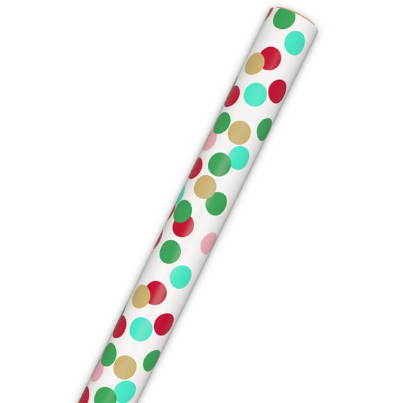 Hallmark Jumbo Holiday Reversible Wrapping Paper Roll (Colorful Dots and Red Stripes), 60 Sq. ft.