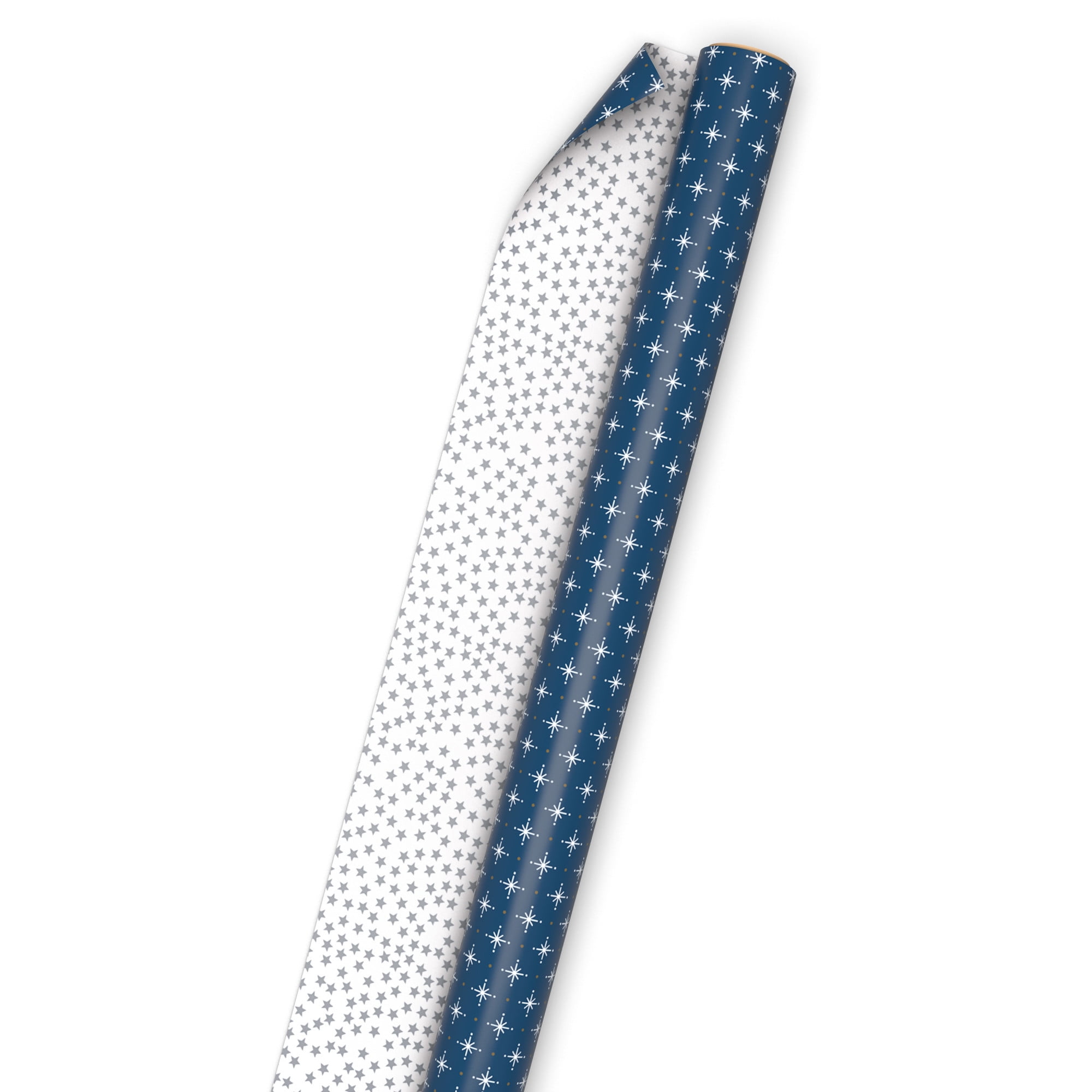 Hallmark Jumbo Holiday Reversible Wrapping Paper Roll (Snowflakes and Silver Stars) 60 sq. ft.