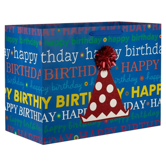 Hallmark Jumbo Horizontal Birthday Gift Bag (Party Hat on Blue)