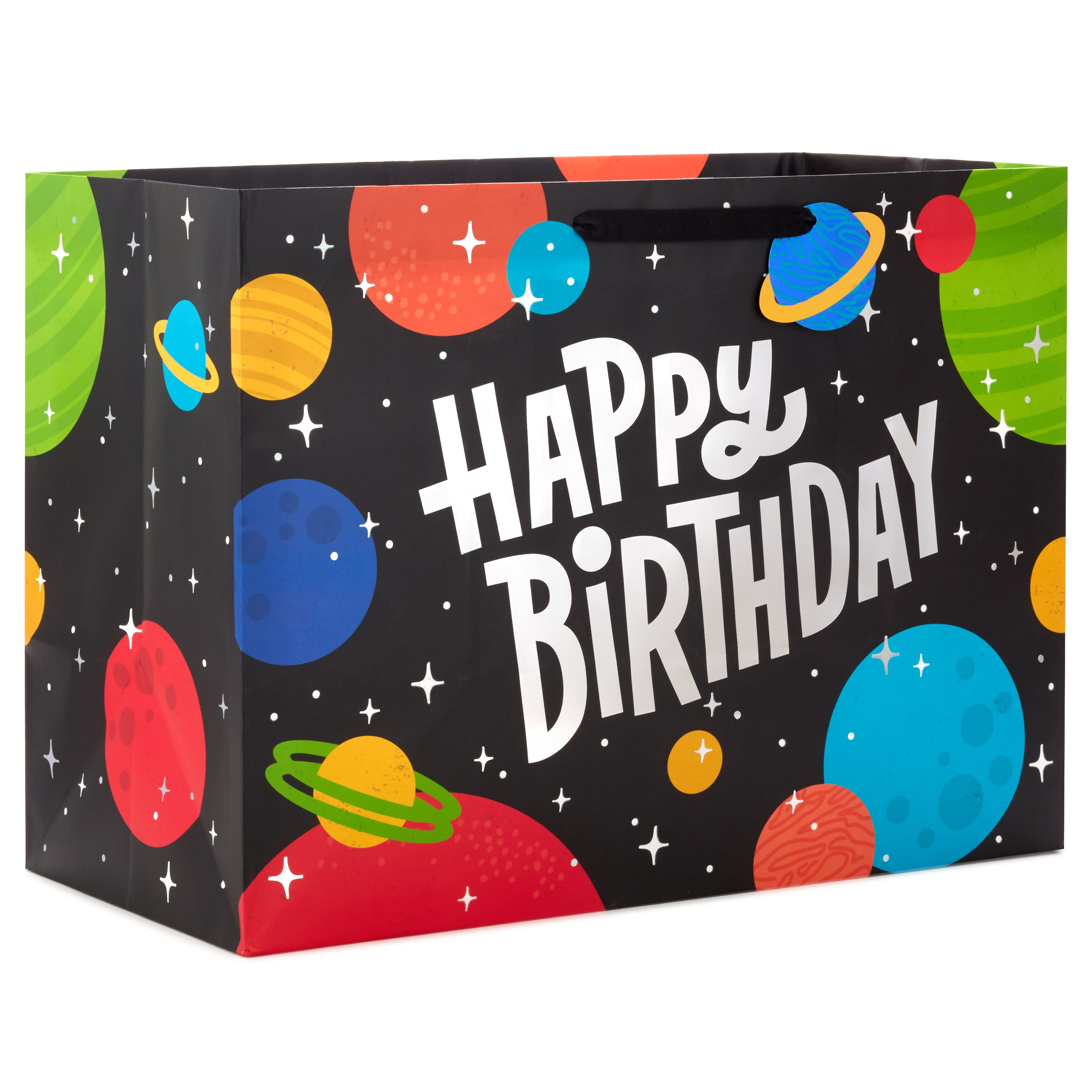 Hallmark Jumbo Horizontal Black Gift Bag (Colorful Planets in Space)