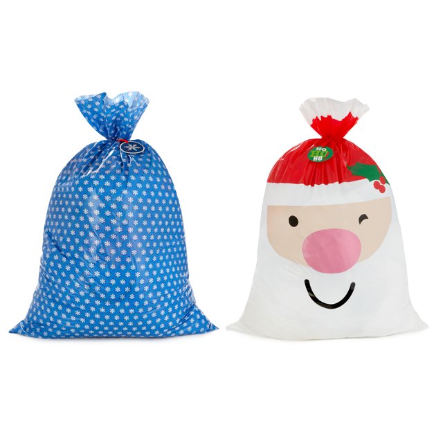Hallmark Jumbo Plastic Christmas Gift Bags with Gift Tags and Tie Cords