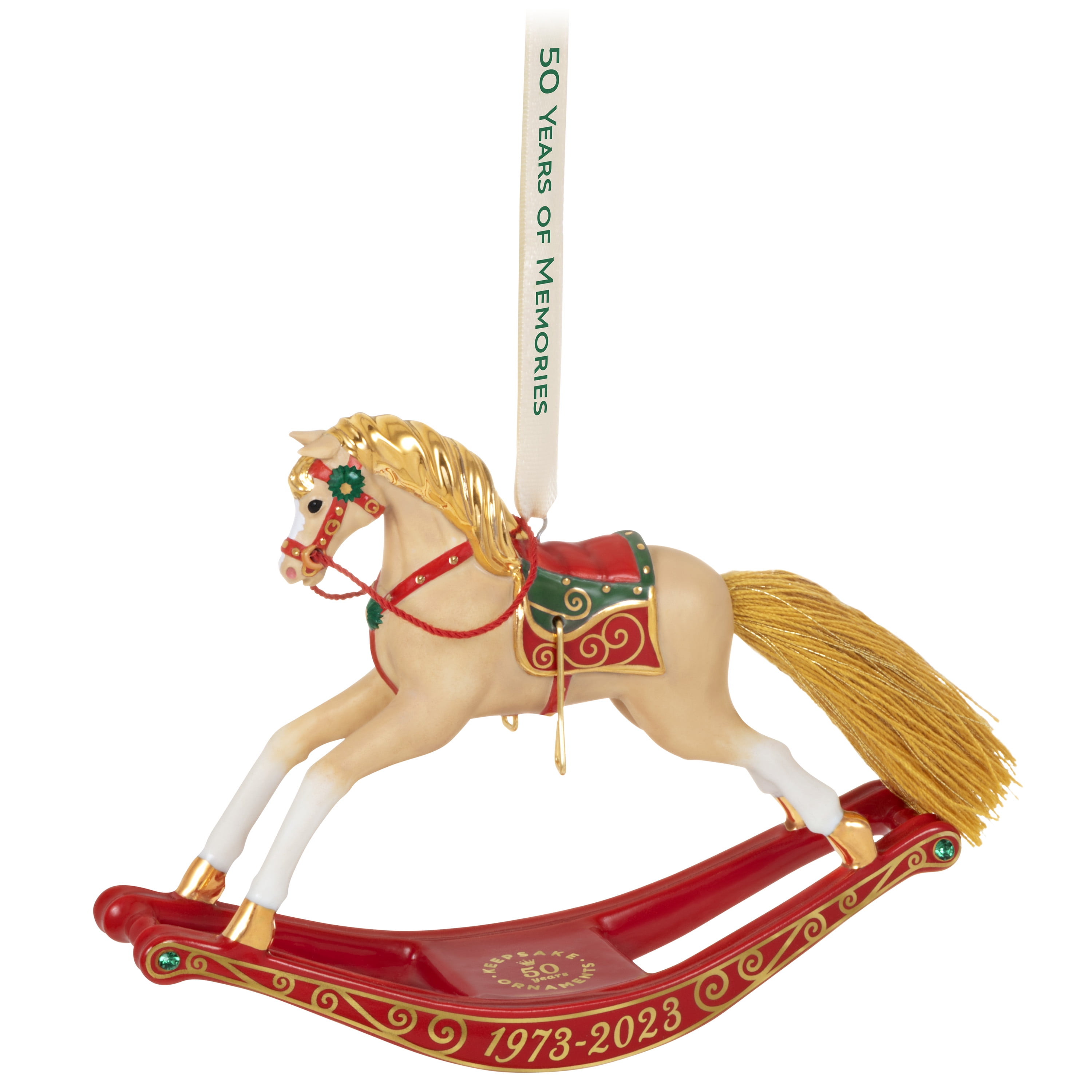 Hallmark Keepsake Christmas Ornament 2023, 50 Years of Memories Rocking Horse Special Edition Porcelain Ornament. .12 lbs.