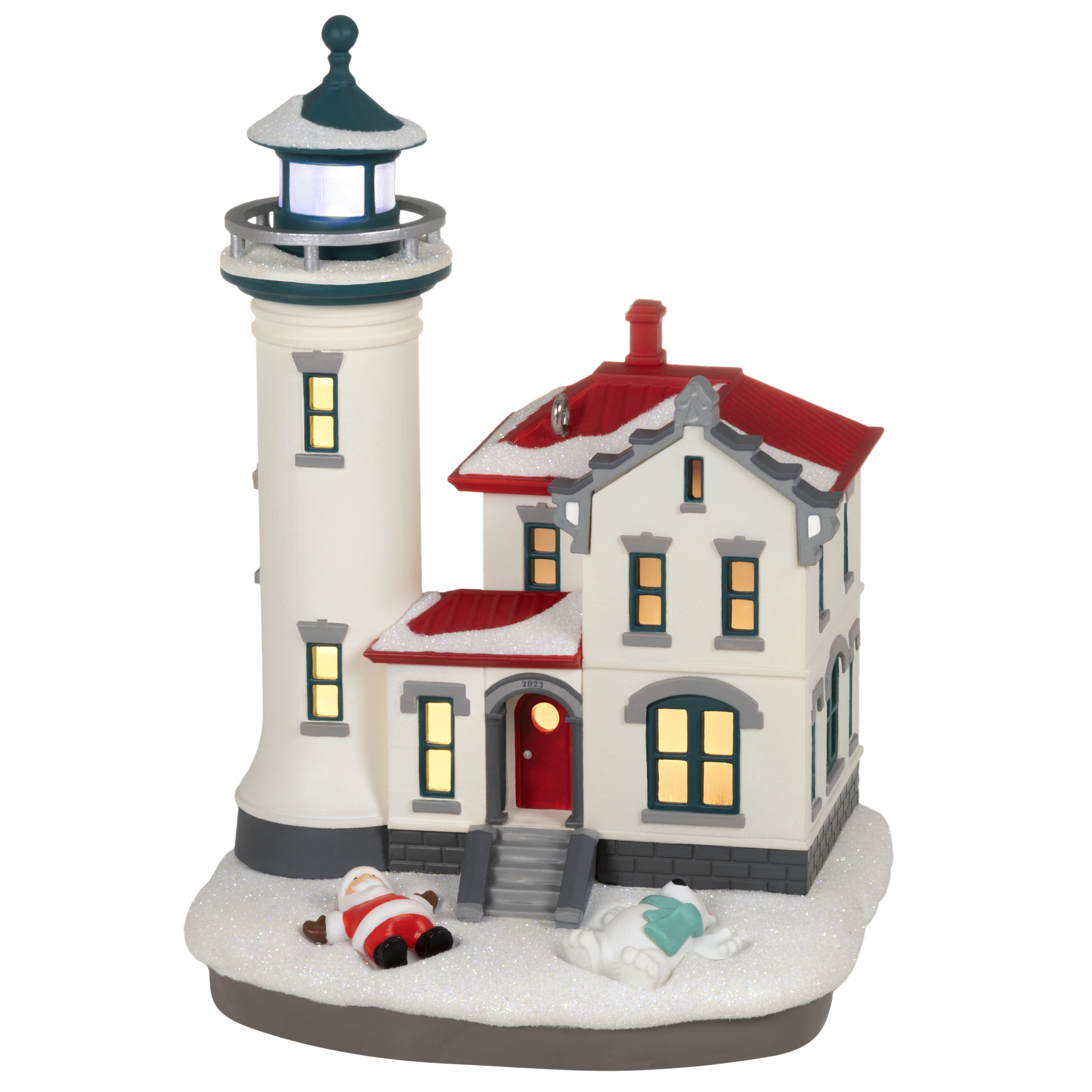 Hallmark Keepsake 2023 Christmas Ornament, Holiday Lighthouse with Light, Santa & Polar Bear