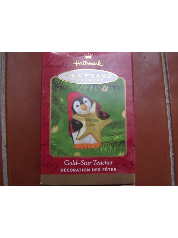 Keepsake Christmas Ornament ; Gold Star Teacher Penguin 2000 QX6951