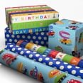 thumbnail image 1 of Hallmark Kids Birthday Wrapping Paper Mini Rolls, 3-Pack (Monsters, Cars, Stripes, Blue with White Polka Dots) for Birthdays, Parties, Celebrations, Any Occasion - 60 Sq. Ft. Total, 1 of 4