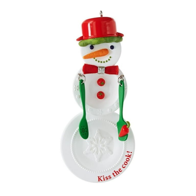Hallmark Kiss the Cook Christmas Ornament Snowman with Plates