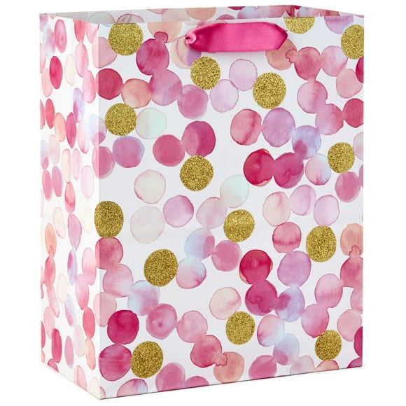 Hallmark Large Gift Bag (Gold Glitter and Pink Watercolor Dots)