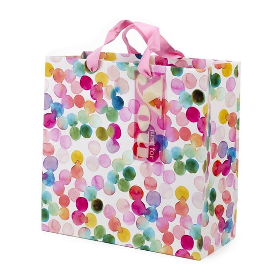 Hallmark Large Square Gift Bag for Birthdays, Bridal Showers, Baby Showers, Weddings and More (Watercolor Dots)