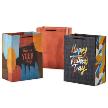 Hallmark Mahogany 11" Large Father's Day Gift Bag Bundle (3 Bags: "Happy Father's Day," Patterned Triangles, "This Is Your Day")