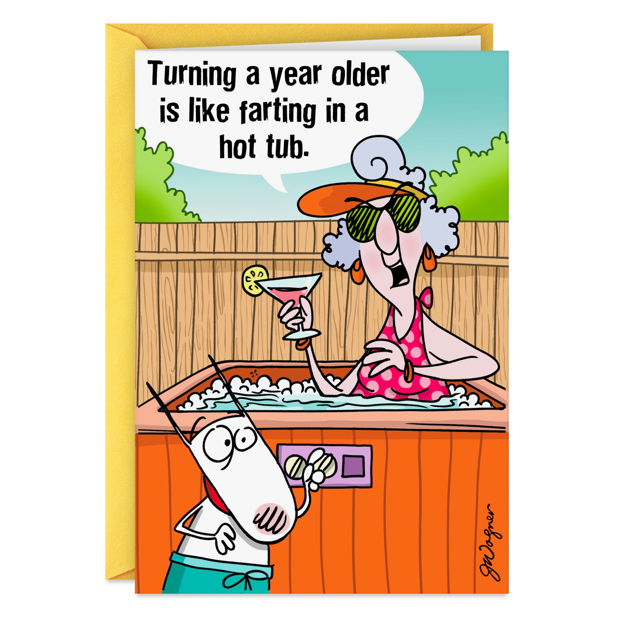 hallmark maxine funny birthday card (farting in a hot tub