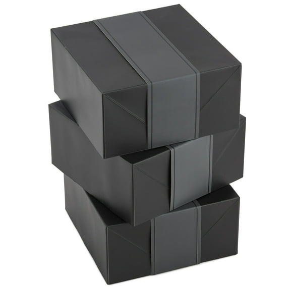 Hallmark Medium Black Christmas Black Paper Gift Boxes, with Wrap Bands (3 Count) 8" x 8"