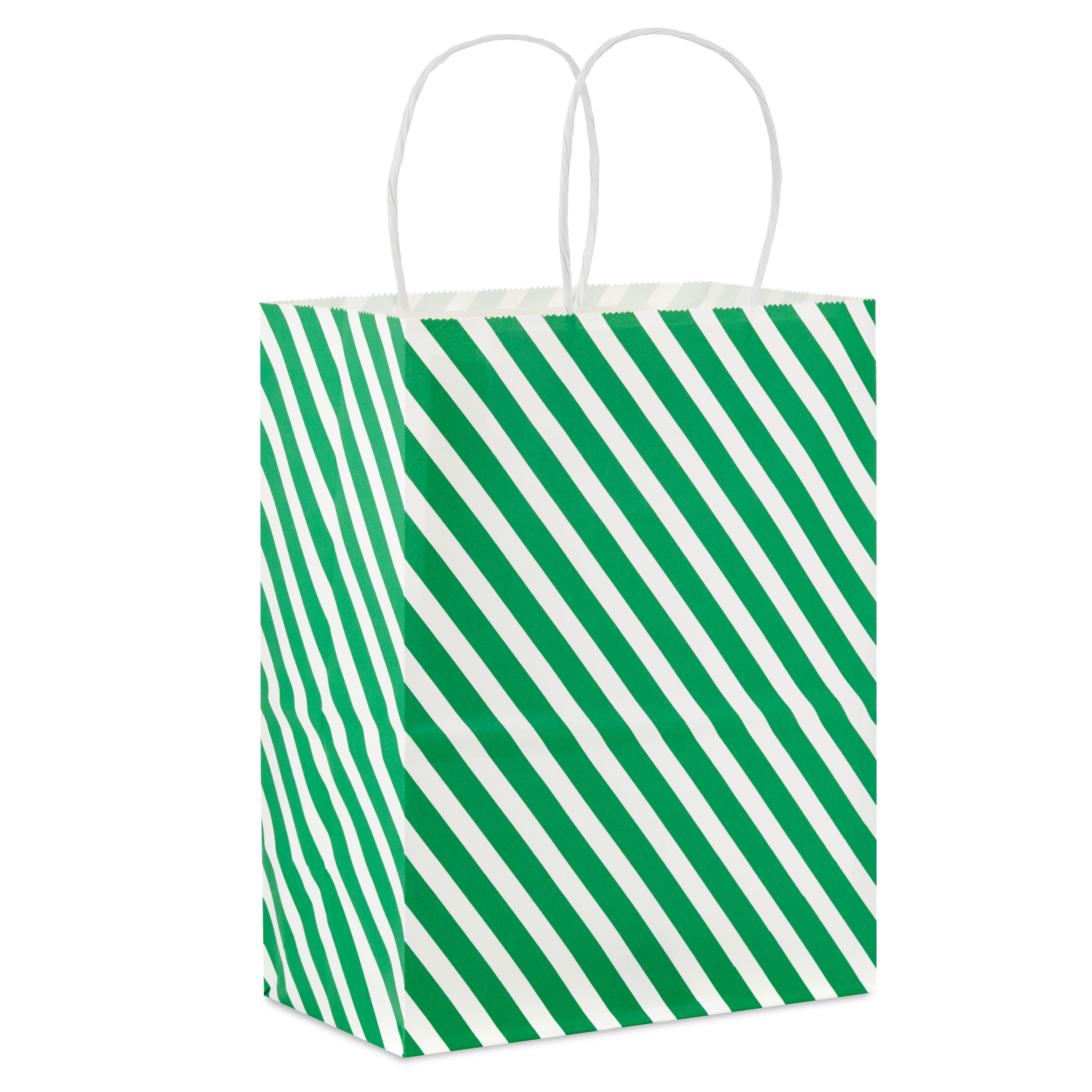 Hallmark Medium Gift Bag (Green and White Diagonal Stripes)