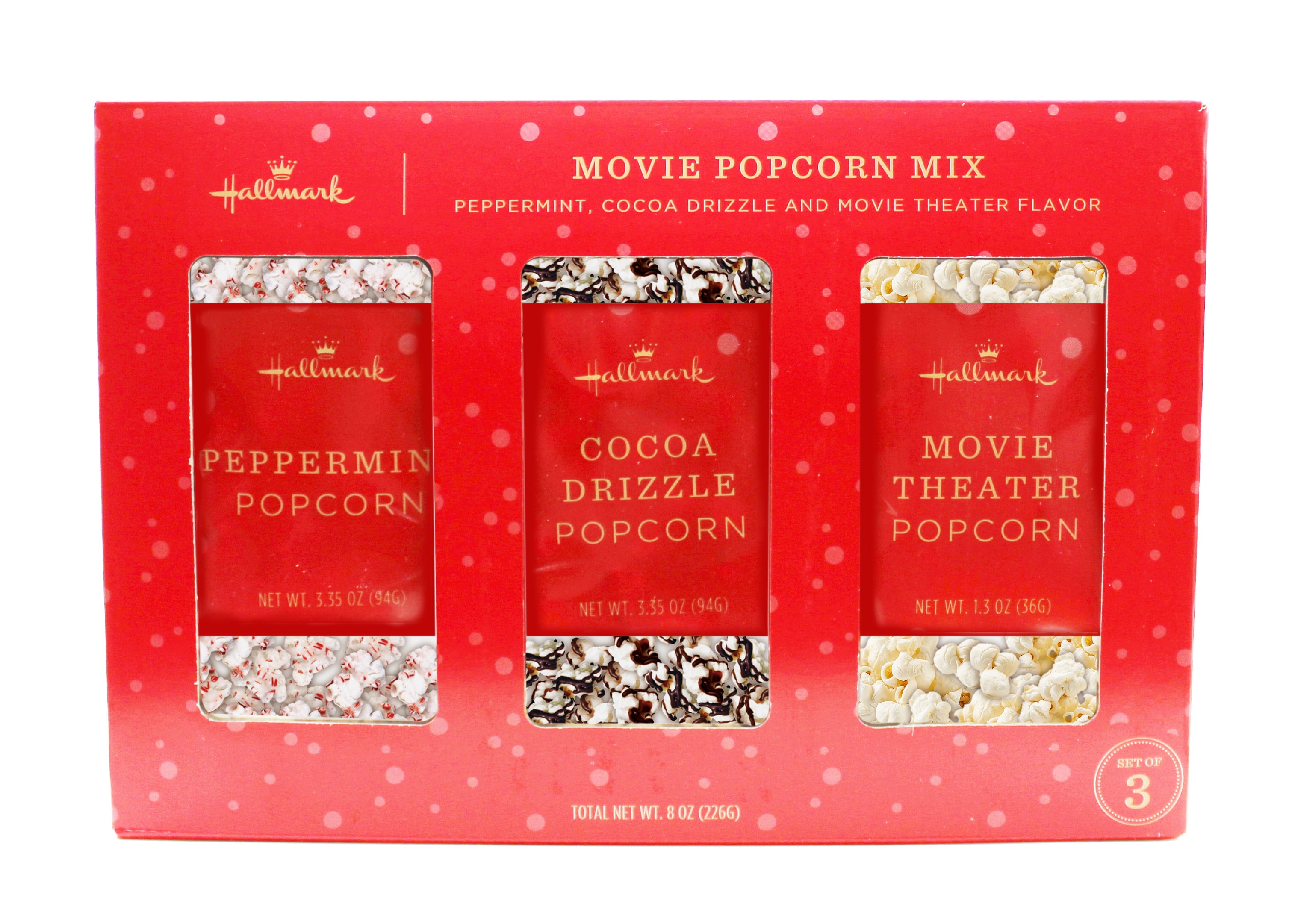 Hallmark Movie Night Bundle with Three Different Popcorn Flavors, 3 Pillow Bags Packaged in a Box, 8oz, 1pk