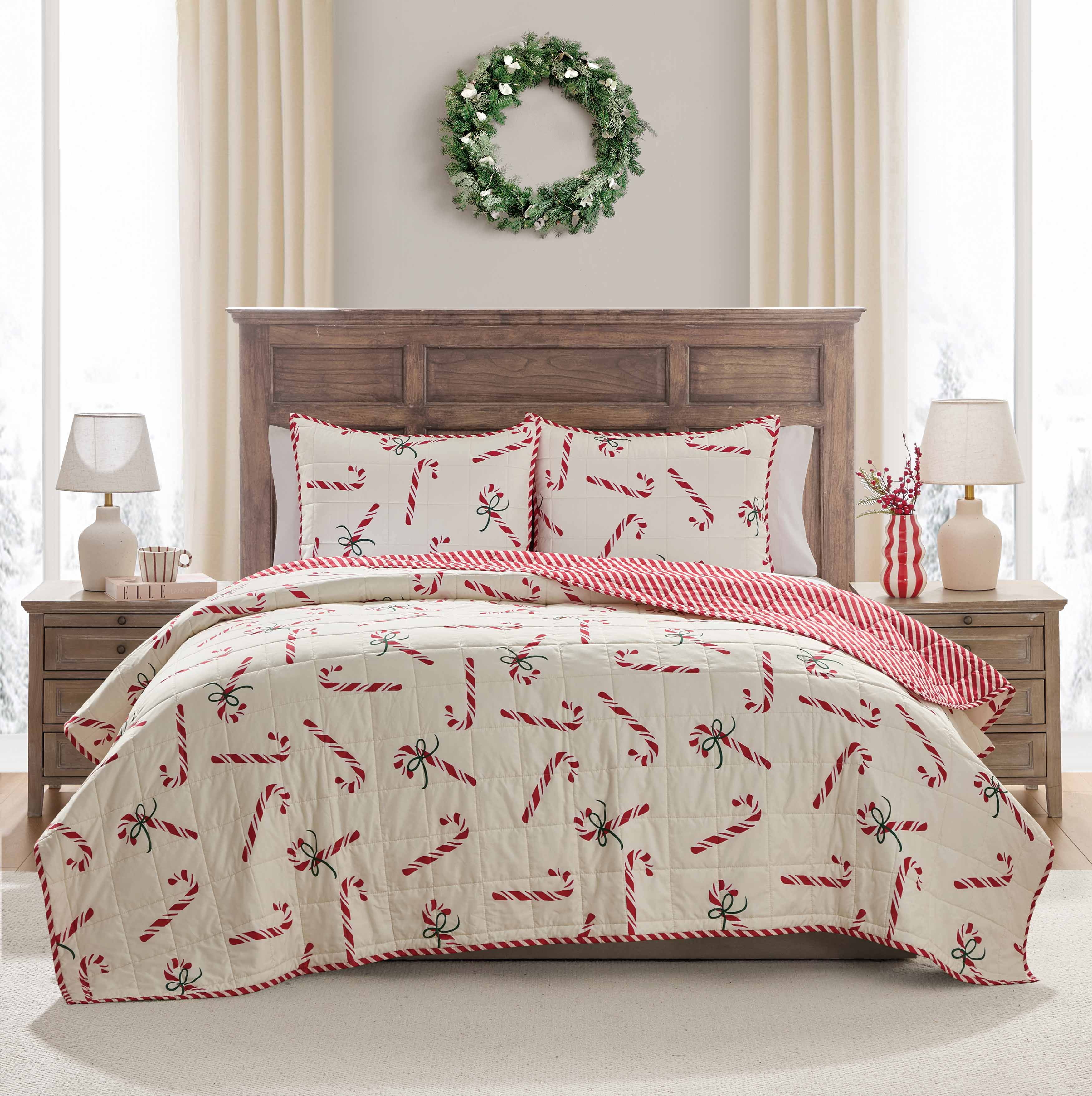 Hallmark Multi Candy Canes 3-Piece Adult Holiday Quilt Set, King