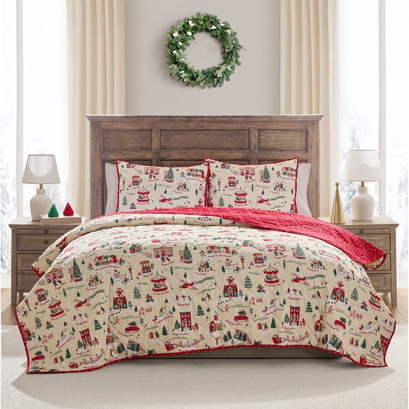 Hallmark Multi Christmas Village 3-Piece Adult Holiday Quilt Set, King