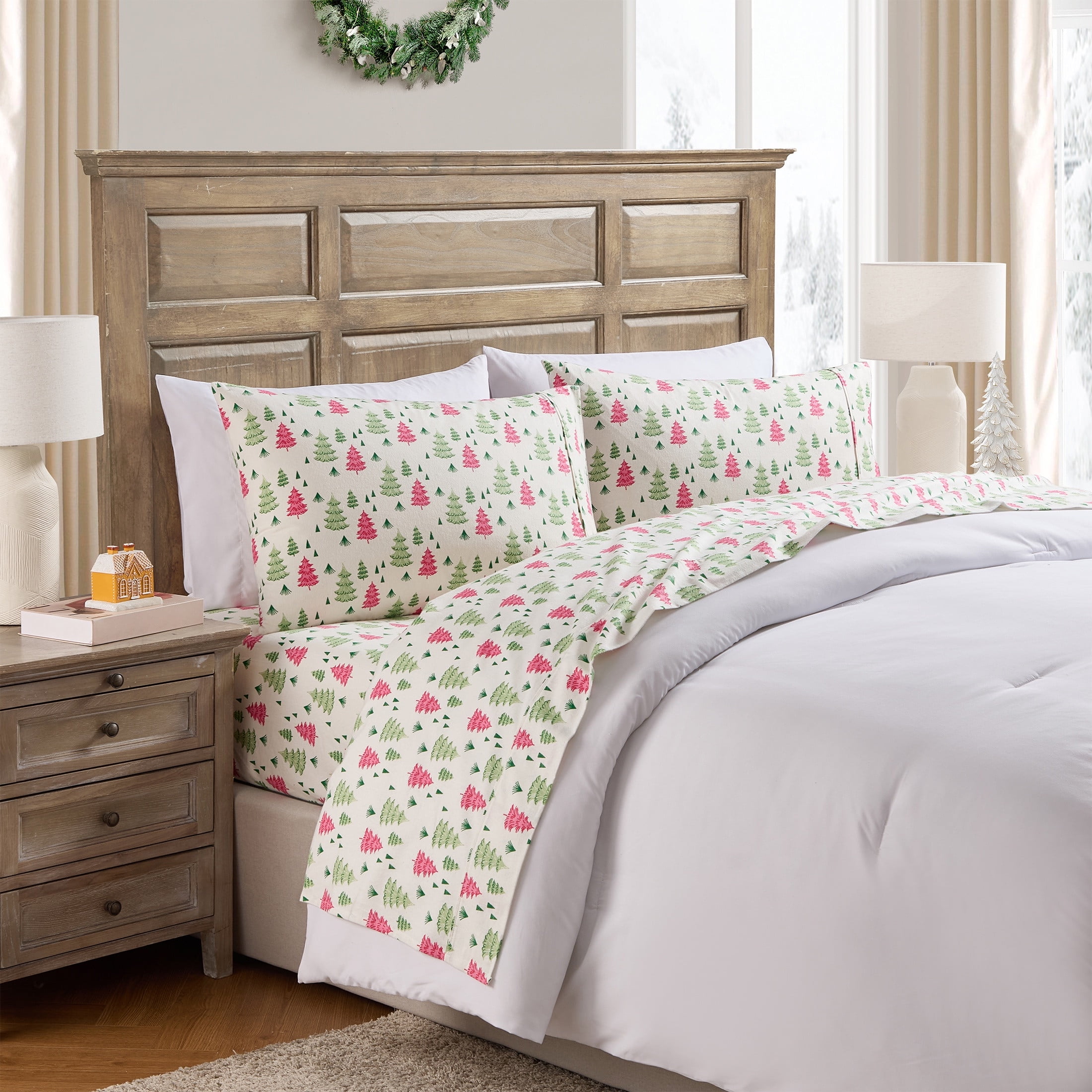 Hallmark Multi Color 4-Piece Adult Brushed Cotton Flannel Bed Sheet Set, Queen