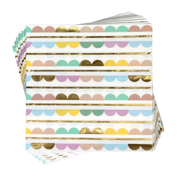 Hallmark 24-Count Pastel Rainbow Napkin with Gold Accents, 6.4 x 6.4 Inches