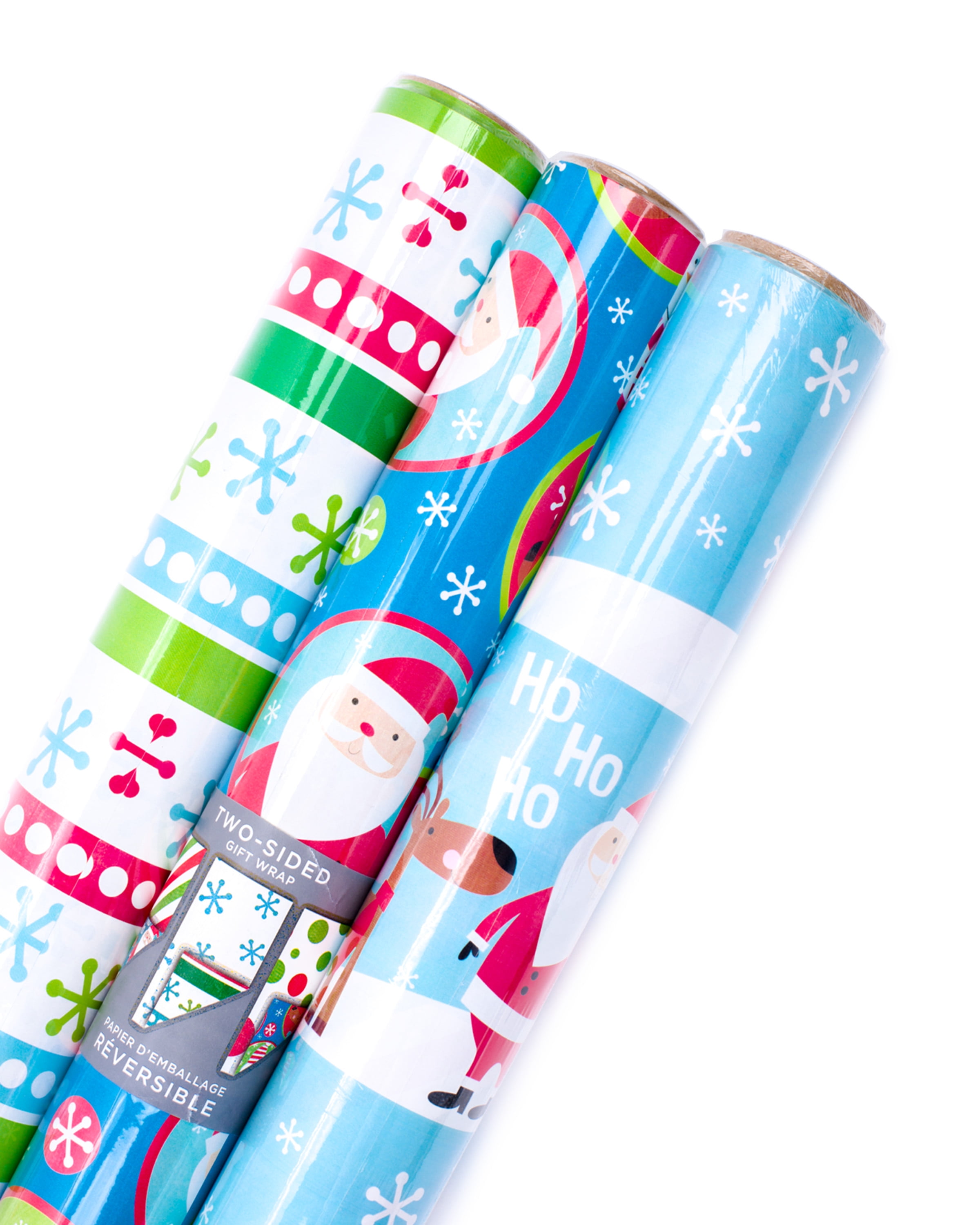 Hallmark Holiday Reversible Wrapping Paper Bundle, Rustic Christmas Pack of 3, 1