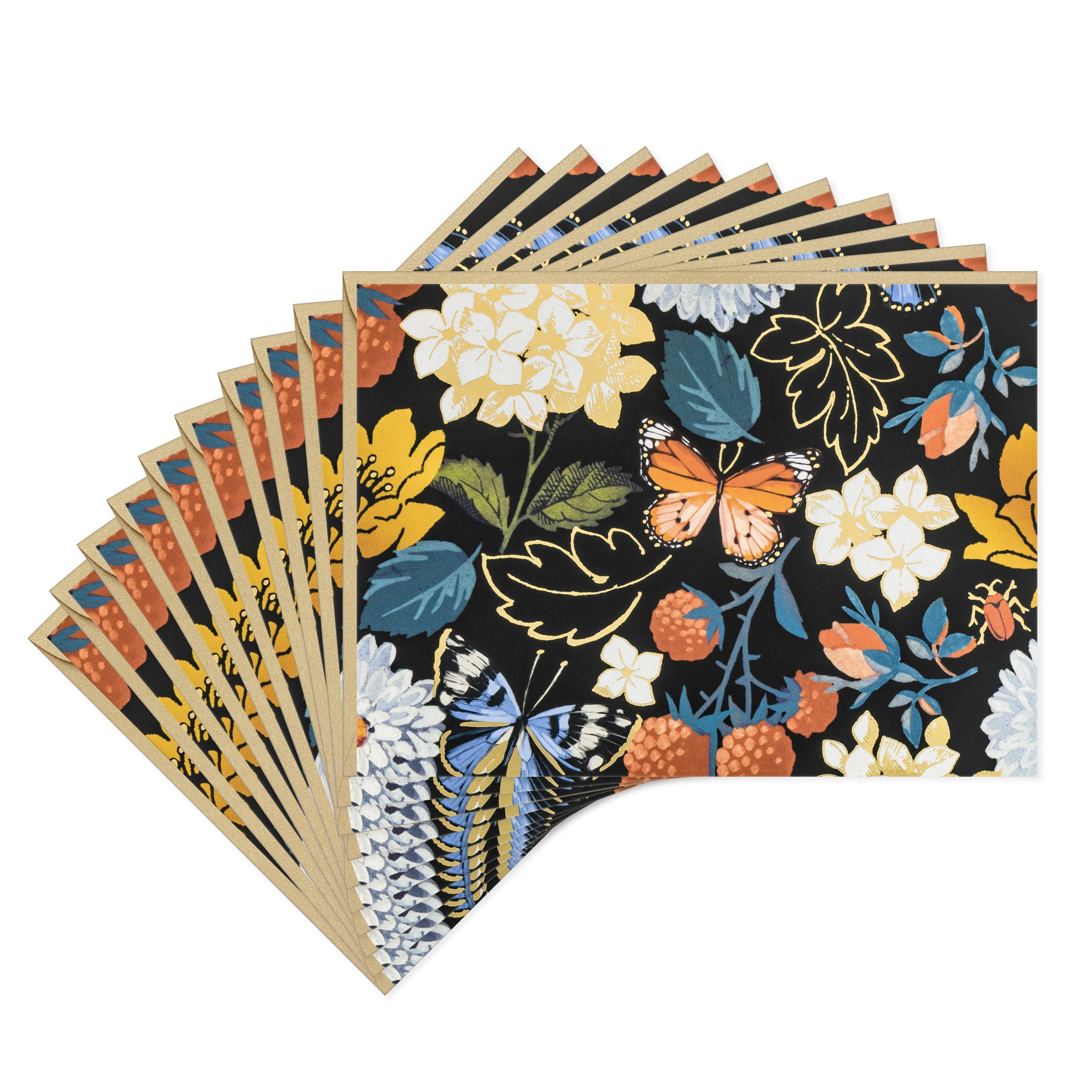 Hallmark Blank Notes (Flowers and Butterflies on Black), 10 Count