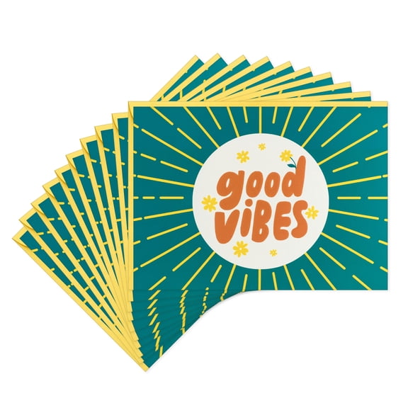 Hallmark Blank Notes (Good Vibes Yellow Rays on Green), Pack of 10