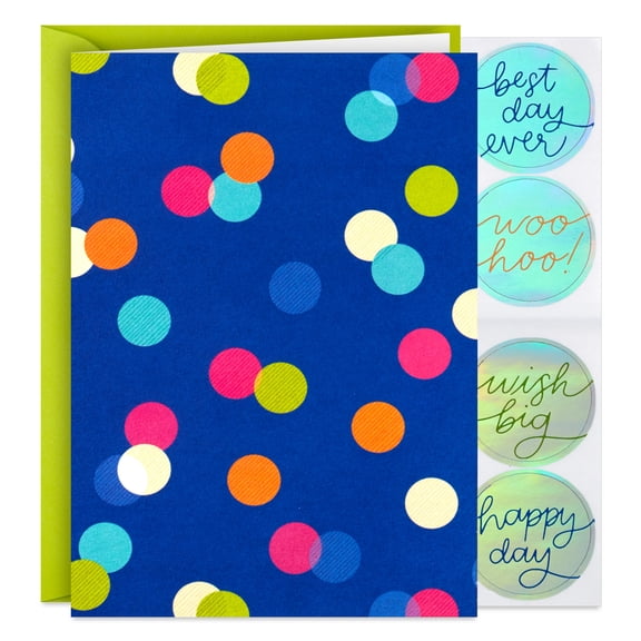 Hallmark Customizable Blank Notes With Message Stickers (Colorful Dots on Blue), Pack of 12