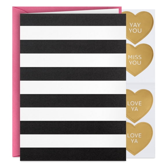 Hallmark Customizable Blank Notes With Message Stickers (Black and White Stripe With Hearts), Pack of 12