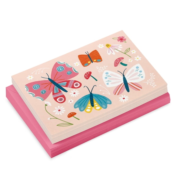 Hallmark Blank Notes (Pink Butterflies), Pack of 20