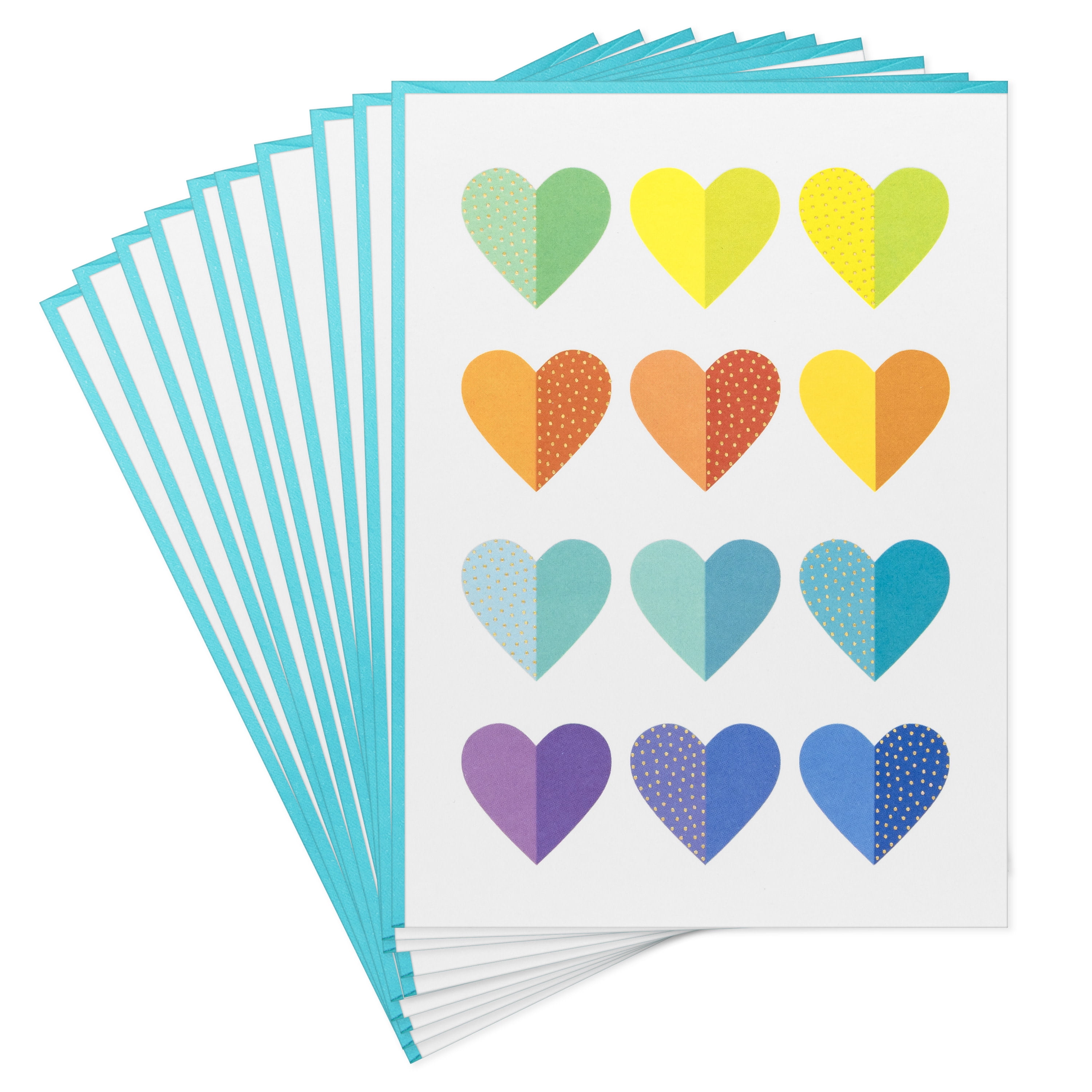 Hallmark Blank Notes (Colorful Rows of Hearts), Pack of 10