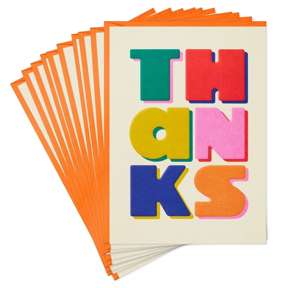 Hallmark Blank Thank You Notes (Colorful Block Lettering), Pack of 10