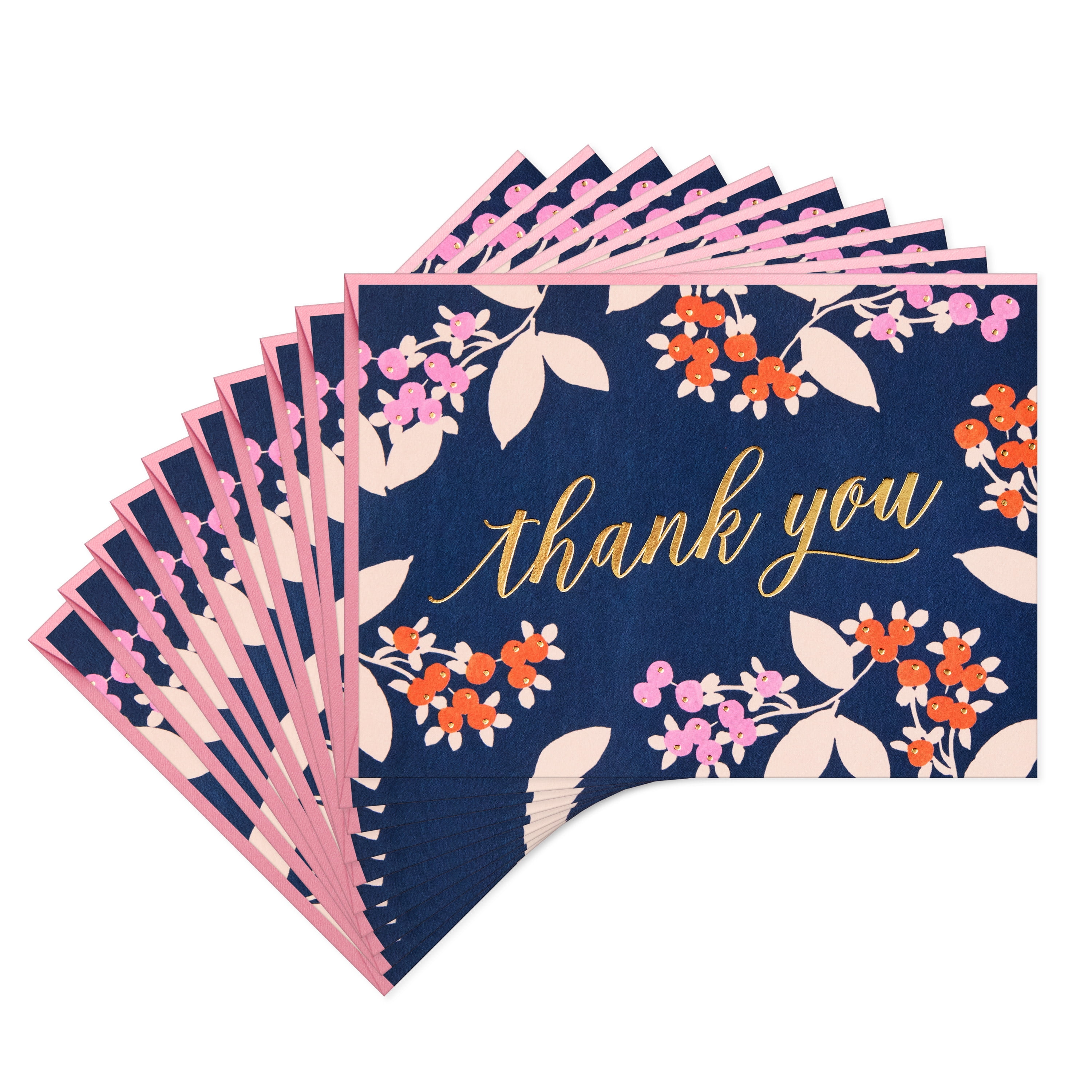Hallmark Blank Thank You Notes (Flowers on Navy), 10 Count
