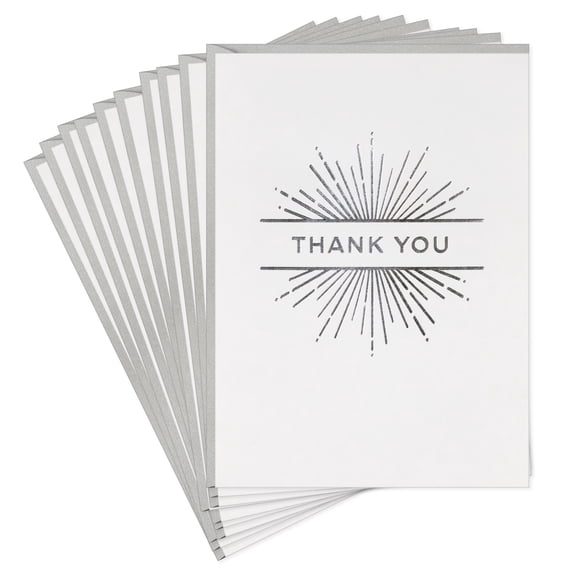 Hallmark Blank Thank You Notes (Silver Rays on White), Pack of 10