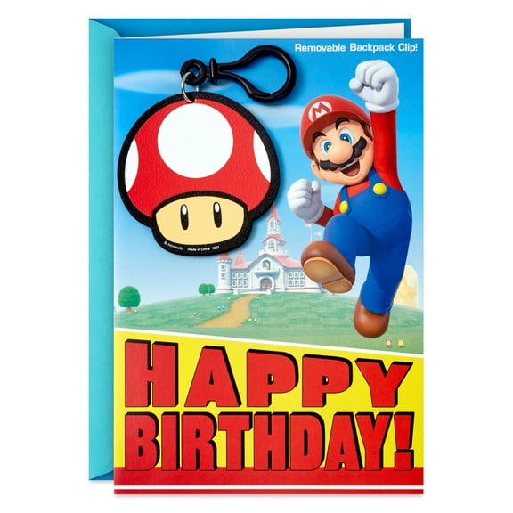 Hallmark Nintendo Super Mario Birthday Card With Removable Backpack Clip (Winning Day)