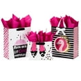 thumbnail image 1 of Hallmark All Occasion Gift Bags Assortment with Tissue Paper - Pink and Black Cupcake, Shoes, Flamingo (Pack of 3: 2 Large 13" and 1 Medium 7" Gift Bags for Birthdays, Baby Showers, Bridal Showers), 1 of 6