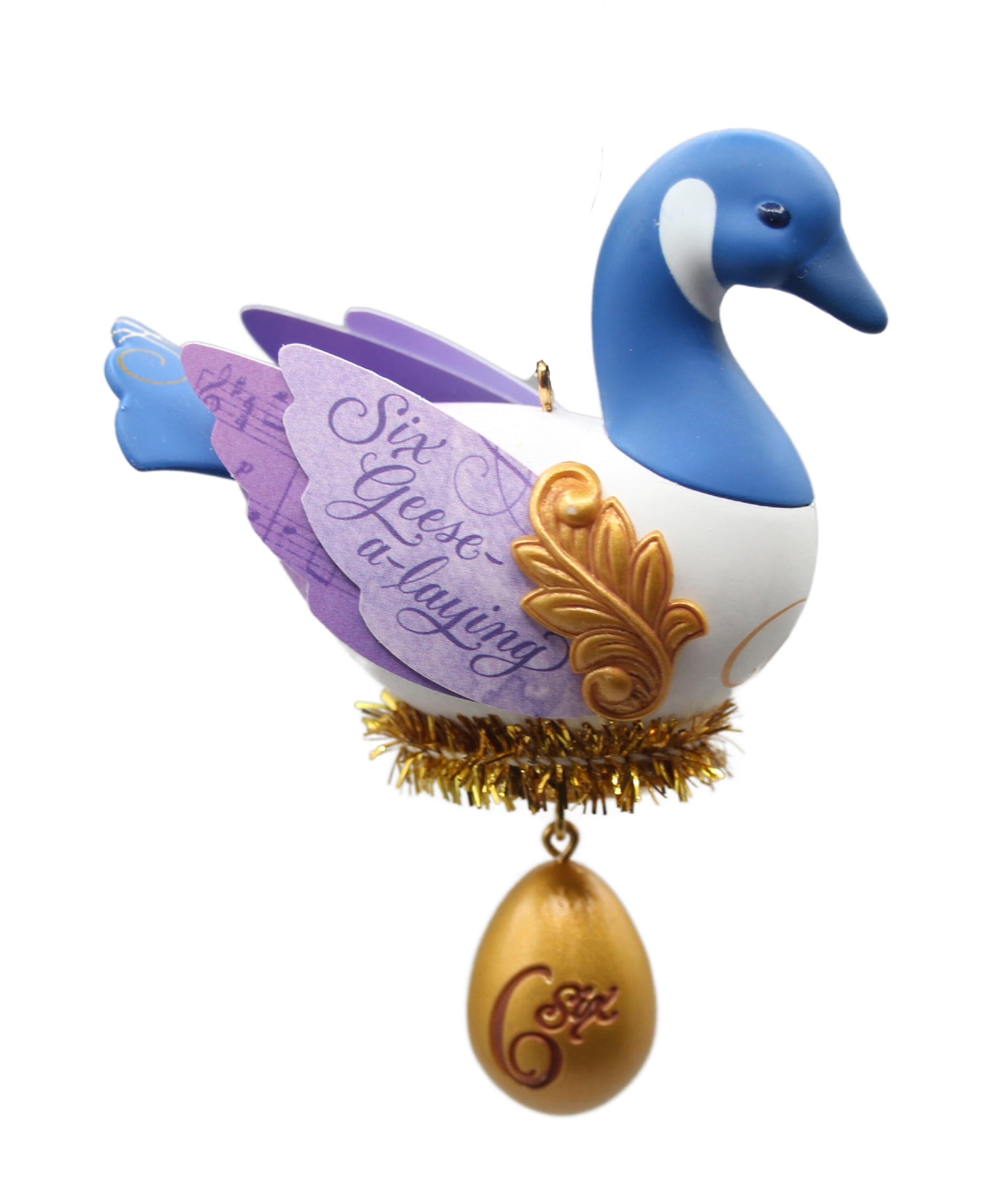 2016 Six Geese a-Laying Blue and White Resin Christmas Ornament