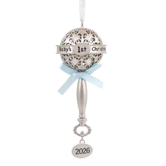 Baby First Sticker Ios Hallmark Ornament (Baby First Cmas Rattle Blue Ribbon 2026, Metal), 1 ...