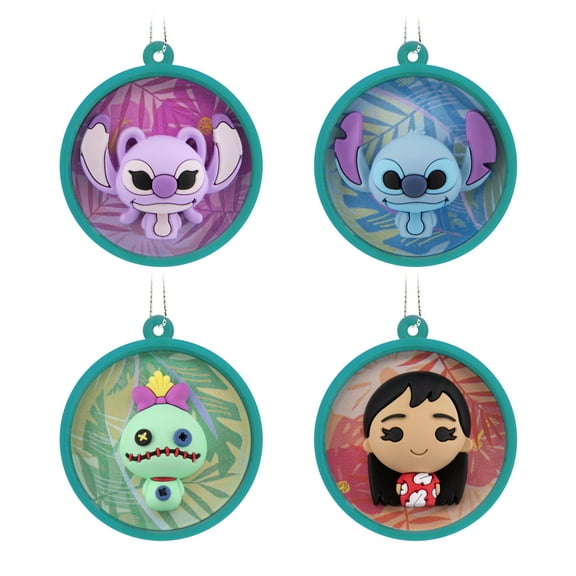 Hallmark Mini Christmas Ornaments (Disney Lilo & Stitch Scenes, Shatterproof), 4 Count