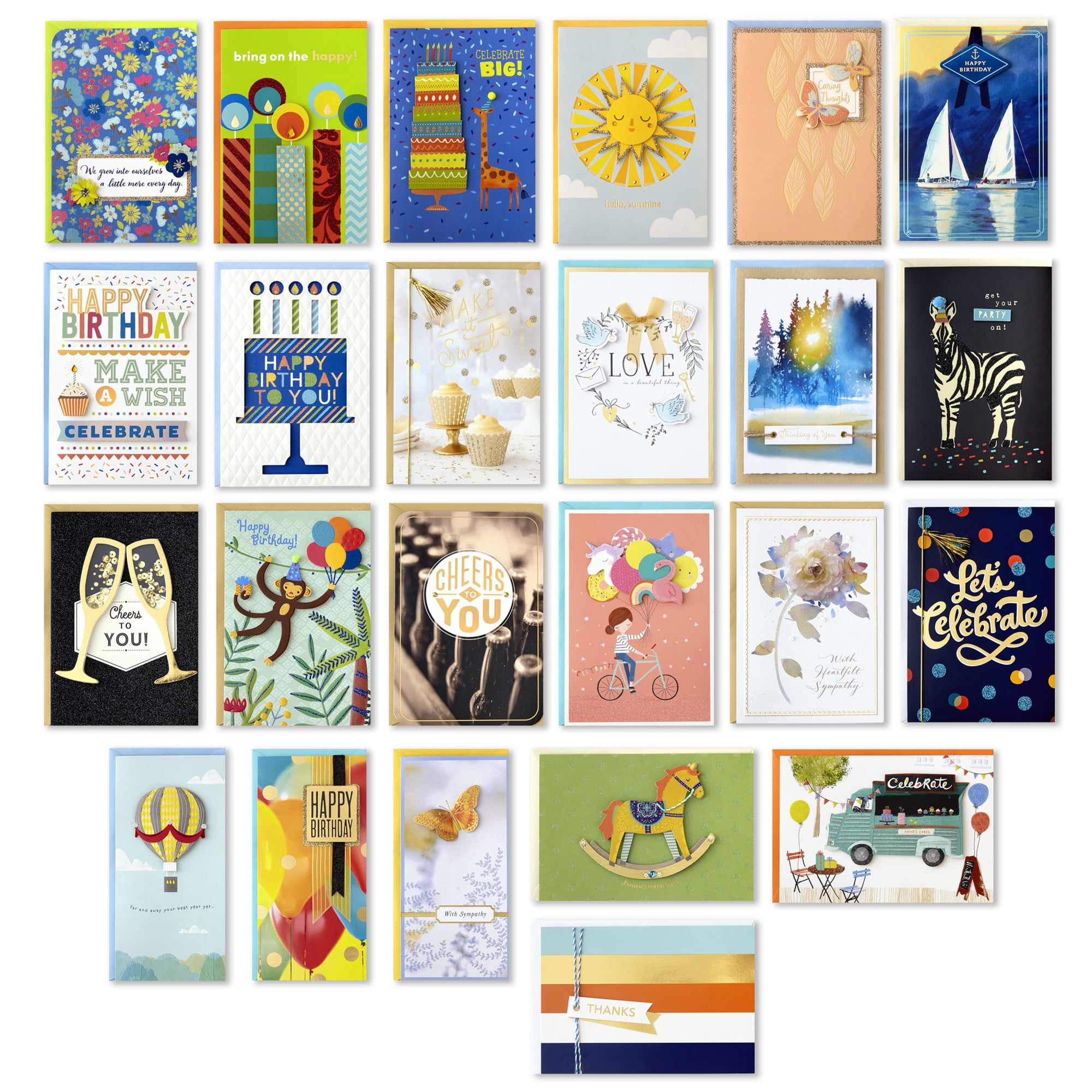 Hallmark Assorted Boxed Handmade Greeting Cards (Herringbone Pattern)—Birthday, Baby Shower, Wedding, Sympathy, Thinking of You, Thank You, Pack of 24 With Organizer Box