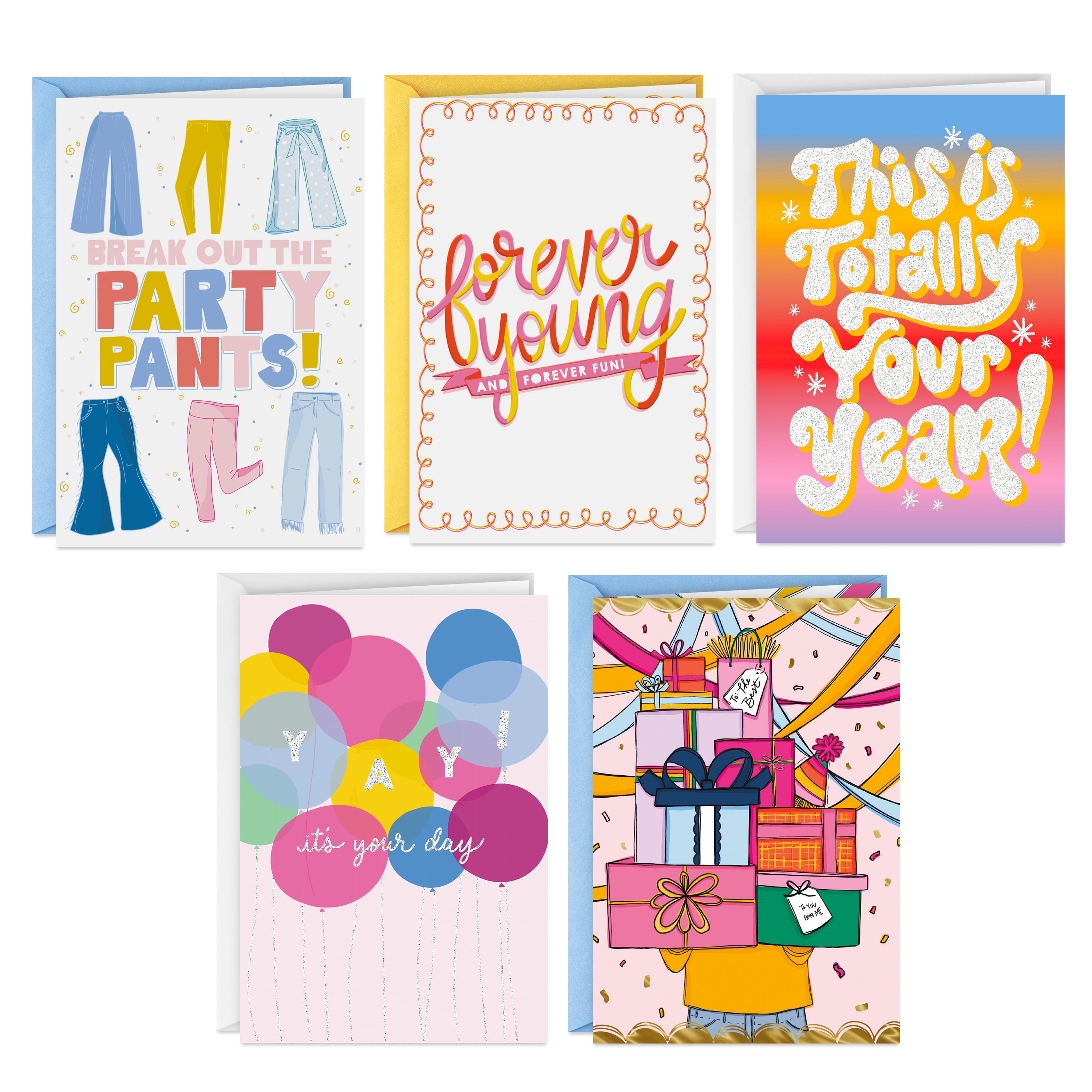 Hallmark Packed Party Birthday Card Assortment - Totally Your Year (5 cards, 5 designs, Envelopes Included)