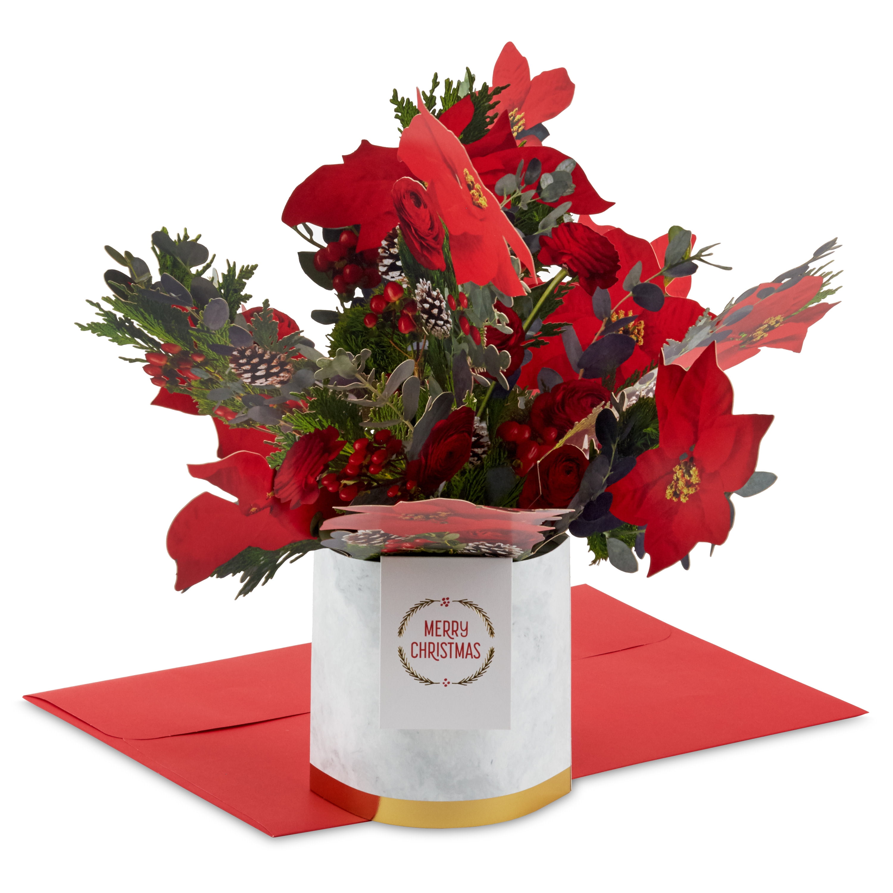 Hallmark Paper Wonder 3D Pop-Up Christmas Greeting Card (Merry Christmas Poinsettia Flower Bouquet)
