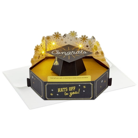 Hallmark Paper Wonder 3D Pop-Up Musical Graduation Card With Gift Card Holder (Hats Off to You)