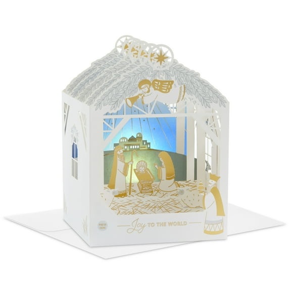 Hallmark Paper Wonder Musical 3D Pop-Up Christmas Card with Light (Joy to The World Nativity Scene)