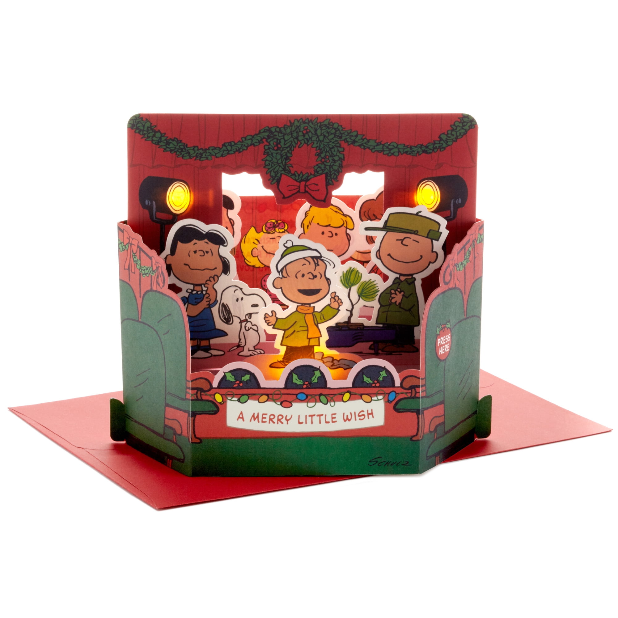 Hallmark Paper Wonder Peanuts 3D Pop-Up Christmas Card With Sound and Light (Merry Little Wish)