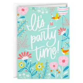 Hallmark Party Invitations, Floral on Aqua, 10 ct.