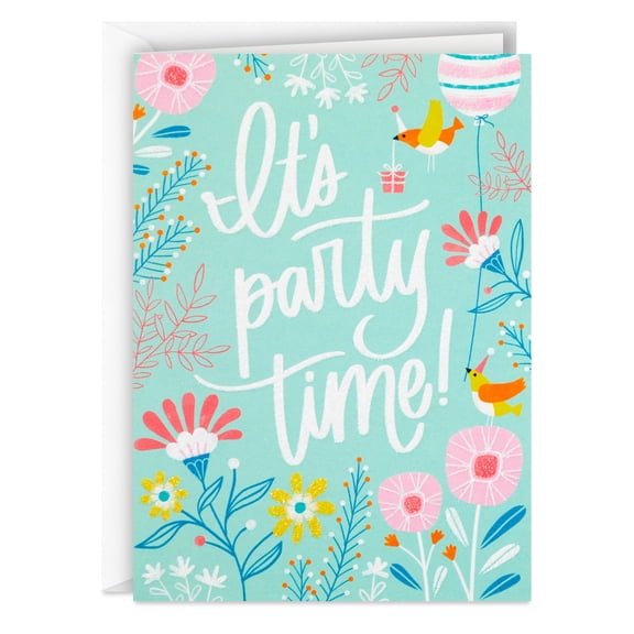 Hallmark Party Invitations, Floral on Aqua, 10 ct.