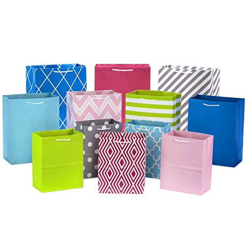 Assorted Pastel Metallic Paper Gift Bags in Various Sizes (Pack of 12)