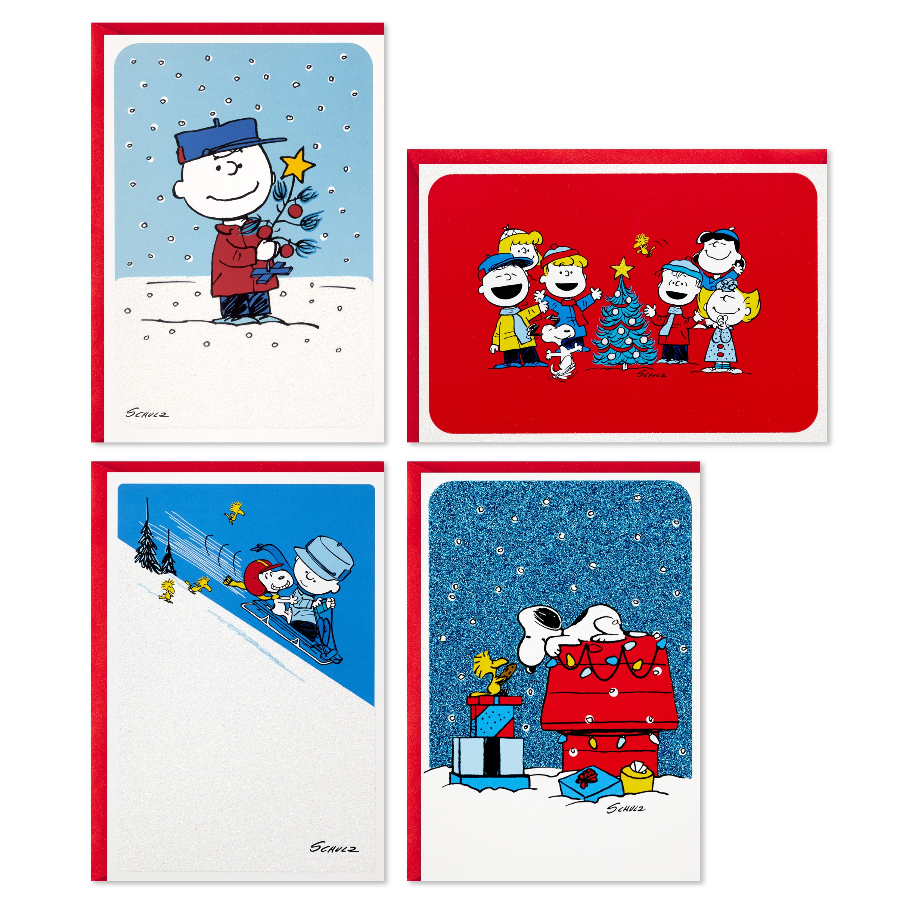 Hallmark Peanuts Holiday Card Set, Unique Packaged Winter Xmas Cards (4